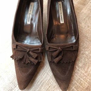 MANOLO BLAHNIK Womens Chocolate Brown Suede Pump